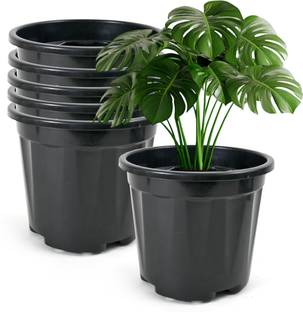 YK PLASTICS 8inch dia-np-black/6pcs, Nursery seedling pot for gardening Plant Container Set
