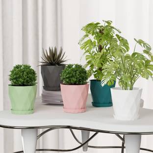 BELLERBIRD Pack Of 5 Flower Pots Outdoor Indoor, Planters with Drainage Hole and Tray Plastic Vase