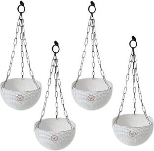 VINSHRA Gardening Hanging Pots White Color Flower Pots Size: 7" Inch Euro (Set of 4) Plant Container Set