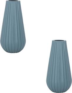 Garden's Need Unique Design Fancy Ocean Blue 8 Inch Omega Planter Flower Pot - Set of 2 Plant Container Set