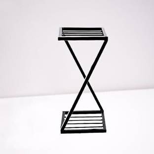 Green Gardenia Z Shape Plant Stand/Flower Shelf, Corner Display/Double Decker -Set of 1, Black Plant Container Set