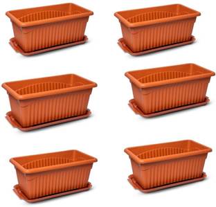 GREENLIVE Royal 13 Inch Rectangular Planter Pot with Tray Plant Container Set