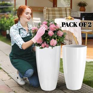 SAROJTRADERS Plastic Tower Pot 14 inch Flower Pots for Home office Garden Balcony Plant Container Set