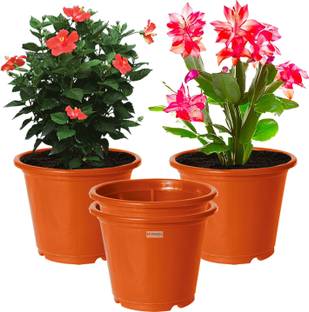 HOMESTIC by Kuber Industries Plastic Planters|Gamla|Flower Pots for Garden,8"x6",Pack of 4 (Orange) Plant Container Set