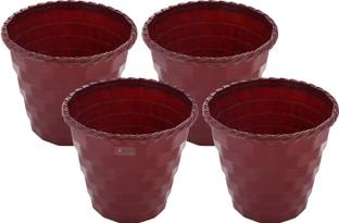 HOMESTIC by Kuber Industries Brick Pot|Plastic Flower Pots for Home D�cor|6 Inch|Pack of 4|Maroon Plant Container Set