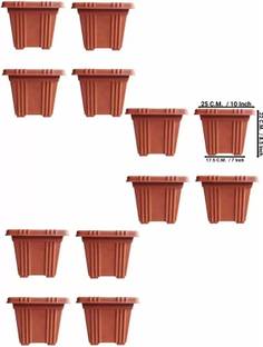 Plastichouse 10 Inches Square Plastic Planter | Indoor Outdoor Balcony Plant Pot Brown Plant Container Set