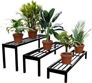 milad Metal 3-Tier Folding Plant Stand, Planter for Indoors and Outdoors Plant Container Set