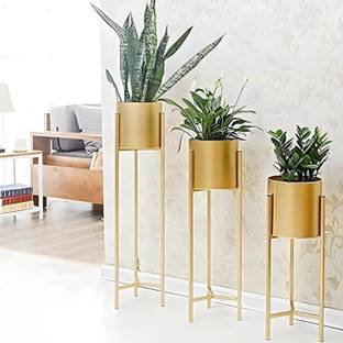 PlantDecor Flower Stands Planter for Bedroom Planter Stand -Set of 3 gold) Plant Container Set