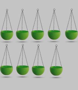 Dervino Chain Hanging Plastic Planter Pot Green Pack of 9 Plant Container Set