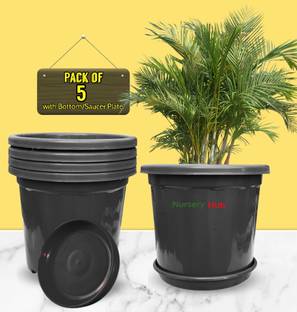 Nursery Hub (Pack of 5 with Bottom Plates) Premium 10 inch dia. Gamla pots Planters Plant Container Set