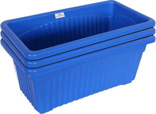 Heart Home Rectangular Jupiter Plastic Window Pot|Flower Planter 14 Inches Packof 3(Blue) Plant Container Set