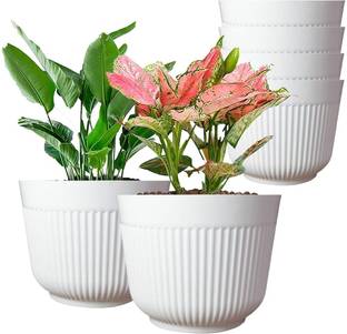 TechBlaze 12 Inch Big Size Planters Colourful Plastic Flower Pot Durable Gamla (WHITE) Plant Container Set