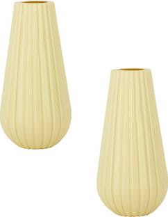 Garden's Need 8-Inch Cream Color Cylindrical Shape Plastic Omega Indoor Flower Vases Plant Container Set