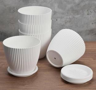 AKTOM (Pack of 5) Premium White 7 inch Dia. X 6 inch height gamla planter Plant Pots Plant Container Set