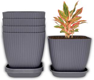 DECORWAY Square Pots with tray for Home & Balcony Decoration Planters,Terrace,Garden Etc Plant Container Set