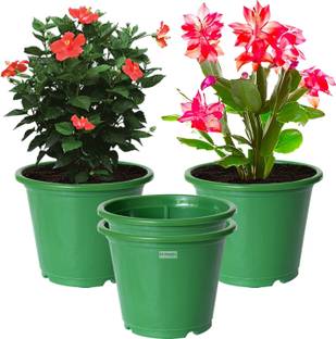 HOMESTIC by Kuber Industries Durable Plastic Flower Pot|Gamla With Drain Holes,6"x5",Pack of 4 (Green) Plant Container Set