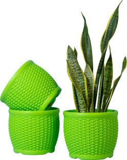 Mrida and Maati 8 Inch Flower Pots for Home (3 Pcs, GREEN) Indoor & Outdoor Gamla, Gardening Big Plant Container Set