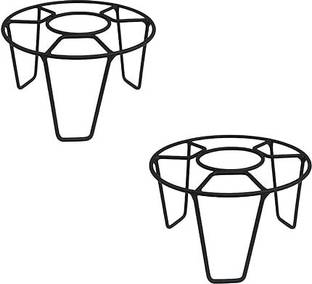 VINAMRA28 Metal O shape Round Flower Pot Stand for Home& Garden Decor (Black-Set of 2) Plant Container Set