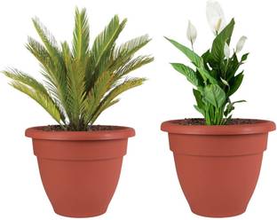 TechBlaze by NA 2 Pieces Big Size Pots for Plants Flowers and Outdoor Garden Gardening Flower Pots Large Strong Body Flowerpots Plastic Gamla for Home Lawn Roof (18 inches)( 2 Maroon) Plant Container Set