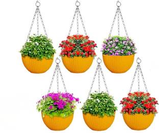 stelon 8" Woven Design Hanging Euro Basket For Indoor and Outdoor Plant Container Set Plant Container Set