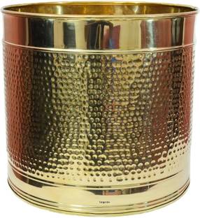 Tangerine Brass Hammered Design Planter || Plant Container || Flower Pot with Lacquer Finish- (Diameter- 10") Plant Container Set