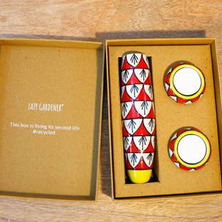 lazy gardener Good Gift Box (Magnetic Ceramic Plant Holder for Fridge with 2 Ceramic Diya) Plant Container Set
