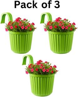 NKB Elegant Railing Hook Hanging Pot (Green) for Balcony | UV Protected & Durable Plant Container Set