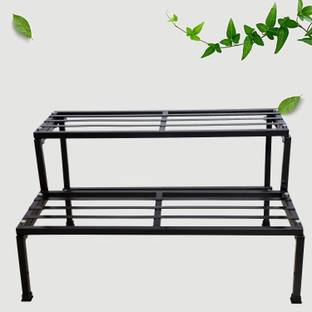 VINAMRA28 Classic 24inc 2Step Stand for Multiple Pots, Indoor Shelf Rack, (Black-set of 1) Plant Container Set