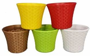 Muddstyles Rattan Pot 12 Inch Plastic Pot Planters for Home Office Garden Indoor Outdoor Plant Container Set