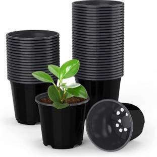 Varshney Gardening 6 Inch Black Nursery Round Small Plastic Pots, Plant Containers Set Black Plant Container Set