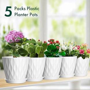 Crackle Make INDIA White Wave Type Planting Flower Pot Container for Tree Plantation Plant Container Set