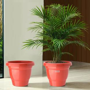 HOMESTIC by Kuber Industries (Pack of 2) 2-Layer Phooldaan Flower Pot for Home Décor (8 Inch) Red Plant Container Set