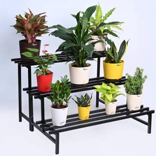 UGAOO Elevate 3-Tier Square Tube Plant Stand (Black) Plant Container Set