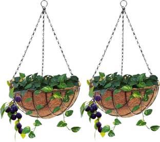 Muddstyles Coco Liner Hanging Basket 10 inch With Liner And Metal Chain For Garden Decor Plant Container Set