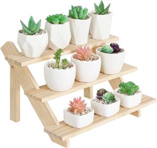 NatureHouse Wooden Display Riser,3 Tier Earring & Ring Holder Stands, Wooden Display Stands Plant Container Set