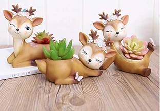 The Viyanka Store Handcrafted Resin Deer Set 3 Creative Succulent Flower Pots Plant Container Set