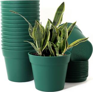 JIGSHTIAL 5PCS Flower Pots Outdoor Indoor, Planters with Drainage Hole and Tray Saucer Plastic Vase