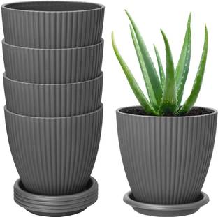 TechHark Round Flower Pots with tray for Home & Decoration Planters, Terrace, Garden Etc Plant Container Set