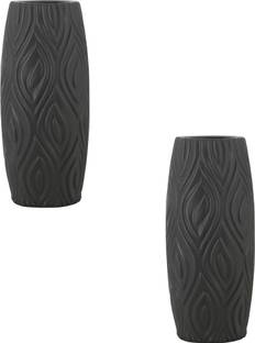 Garden's Need 9-Inch Grey Color Cylindrical Shape Plastic Eiffel Indoor Flower Vases Plant Container Set