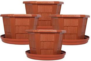 HALSEY Hexagonal Modern Design Plastic Plant Pot for Gardening (with Plate) (X-LARGE) Plant Container Set