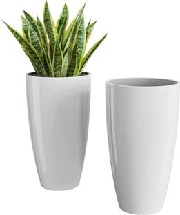 Muddstyles Plastic Tower Pot 14 inch White Flower Pots for Home Office Garden Balcony Plant Container Set