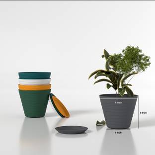 Twizel 5 Pack Flower Pots Outdoor Indoor Planters with Drainage Hole and Tray Saucer Plastic Vase