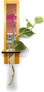 VAH Yellow Wooden Planter With Test tube(Set of 1 Wood Stand With 1 Glass Tube) Plant Container Set