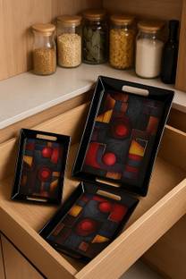 COMFY HOMES Durable Multi-Use Premium Printed Rectangular Serve Ware Set with 3 Trays Tray