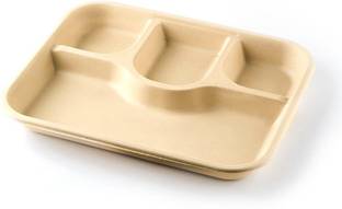KRUM Disposable 4 Compartment Dinner Plates, Pack of 100, Off White (4CP, R) Dinner Plate