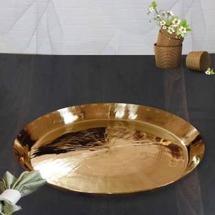 Shrinika Original Brass Indian Handmade Dinner Plate / 100% Pure Brass Dinner Thali Dinner Plate