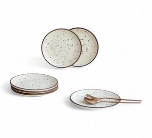 Claymistry Ivory Ceramic Plate Set with Dark Brown Rim | 18*18*2 cm Quarter Plate