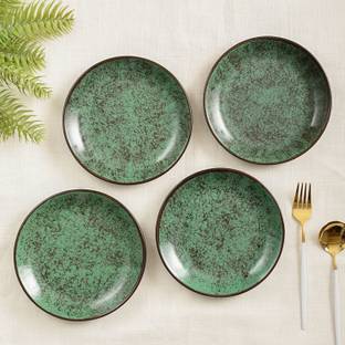 VarEesha Foliage Green Ceramic Quarter/ Side Plates Set of Four Quarter Plate