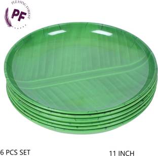 pleasing forest Traditional Banana Leaf Melamine Plat Round Shape for Dinner PLATE 11 INCH Dinner Plate