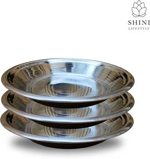 SHINI LIFESTYLE Stainless Steel Atta Parat,Mixing Bowl,Steel Paraat,Silver Parat (Dia-29cm,3pc) Paraat